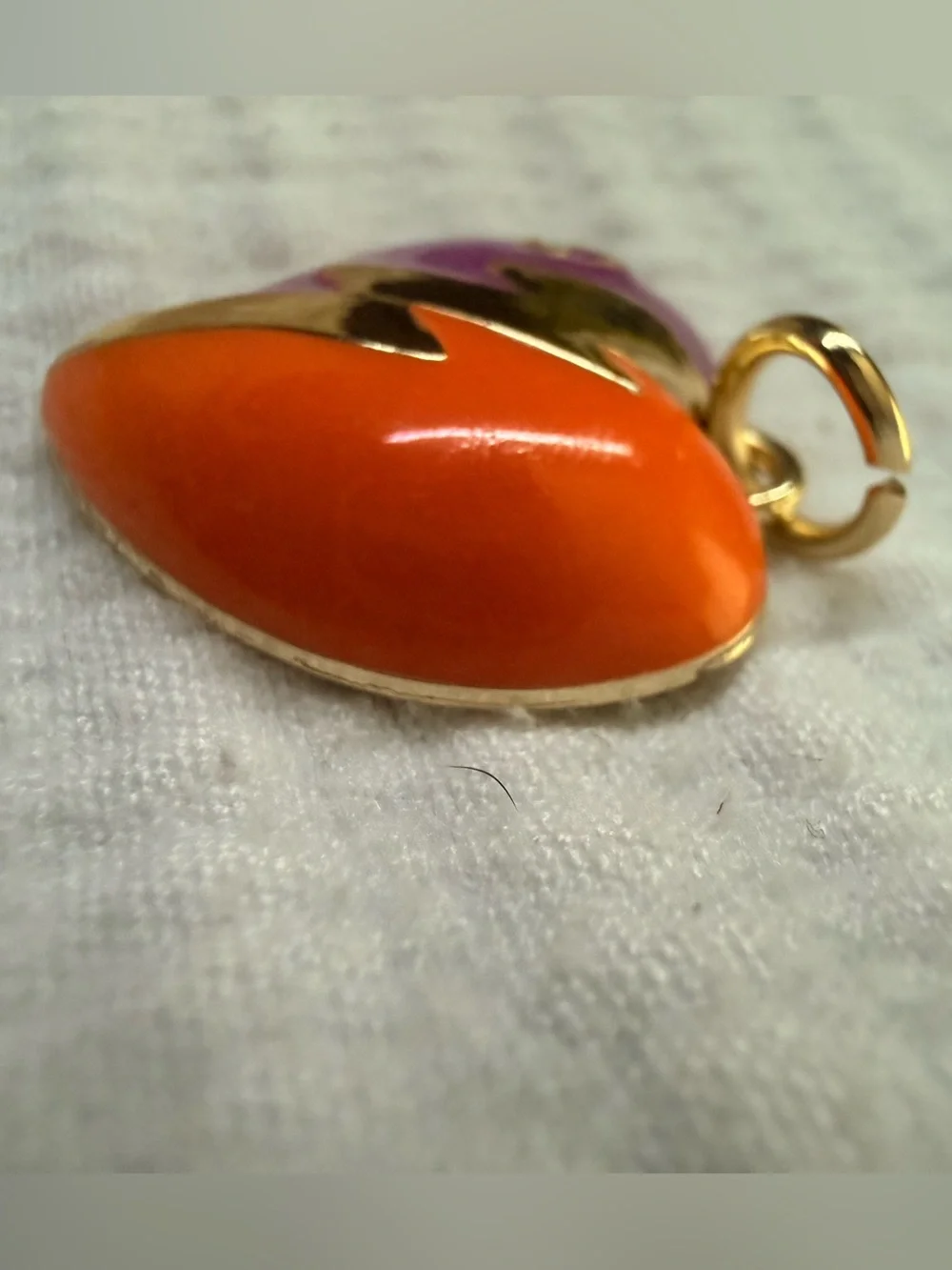 Two-Tone Heart Pendant Charm in Purple & Orange with Gold Accent